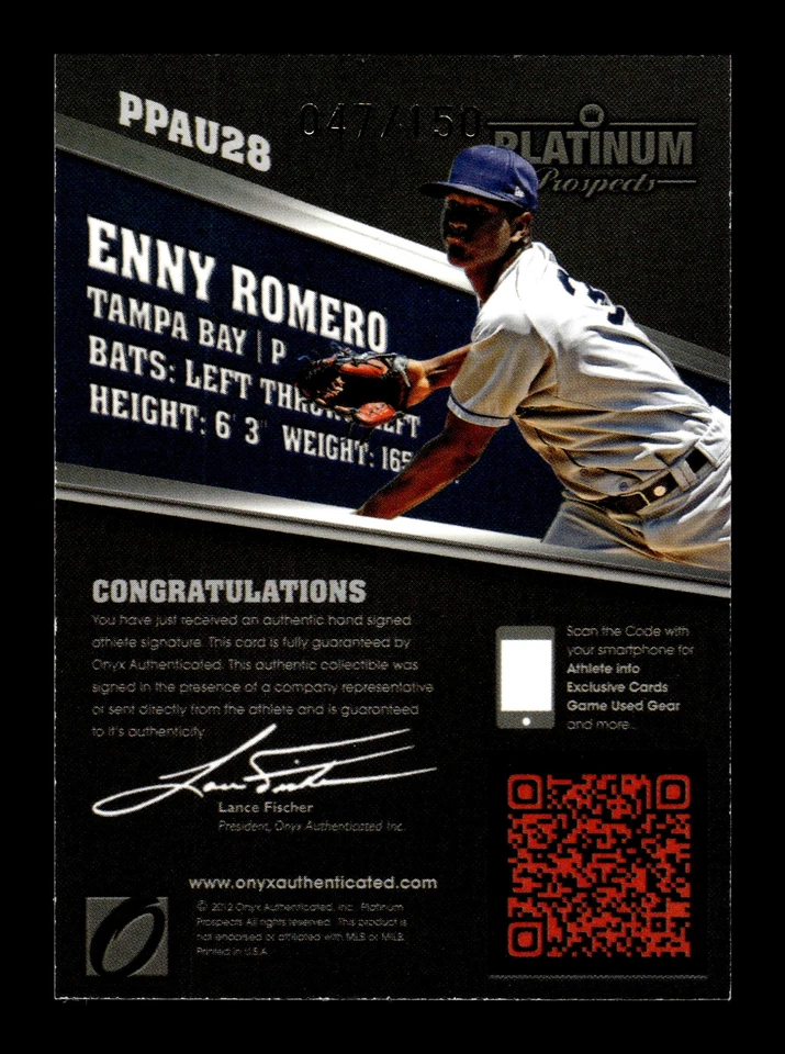 2013 Onyx Platinum Prospects #PPAU28 Enny Romero Autographs Silver Ink #/150 - Image 2 of 2