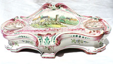 IMPORTANT ENCRIER DE BUREAU EN FAIENCE POLYCHROME