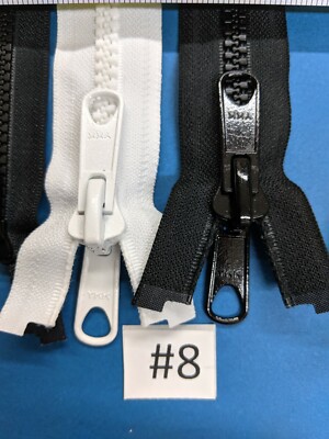 YKK Separating Molded Zipper #5, #8,  or #10, Black or White