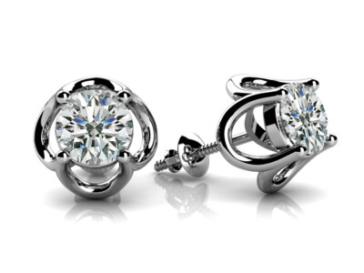 10k White Gold 0.7 ct Simulated Diamond Round Cut Open Tulip Stud Earrings