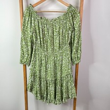 Sportsgirl Mini Dress Womens 10 Green Floral Tiered Long Sleeve Ruffle Trim
