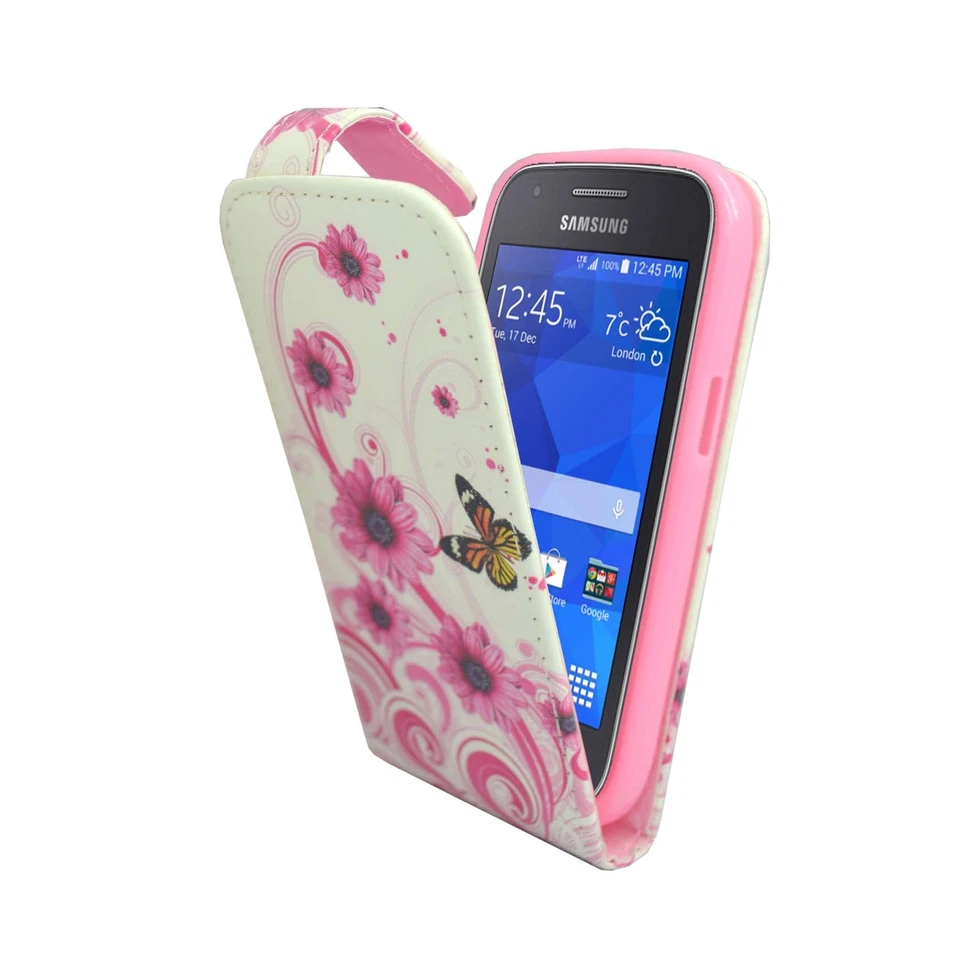 CASE FOR SAMSUNG GALAXY ACE 4 WHITE PINK SWIRL FLOWER BUTTERFLY PU LEATHER FLIP - Image 2 of 4