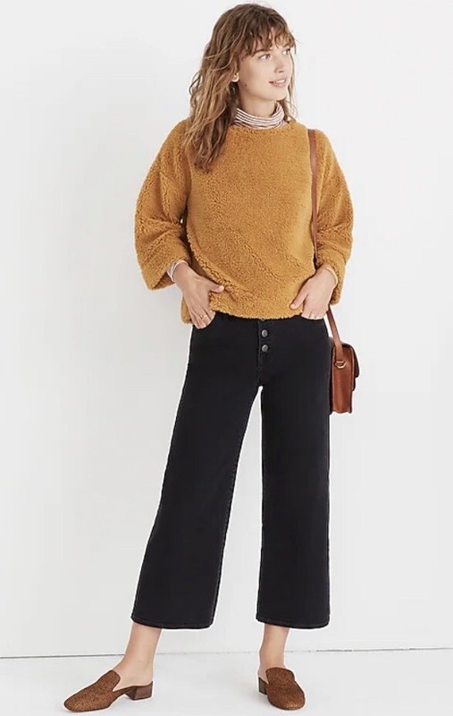 Madewell Superfurry Top Sweater Cropped Teddy Vintage Gold Size XXS 