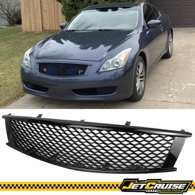 Fits 08-15 Infiniti G37 Q60 Coupe Front Bumper Upper Mesh Grille Gloss Black ABS