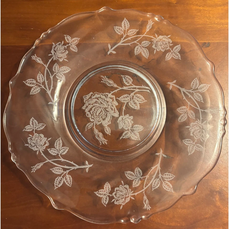 Cuenco y placa base Heisey Rose Glass Mayo Foto 3 de 4