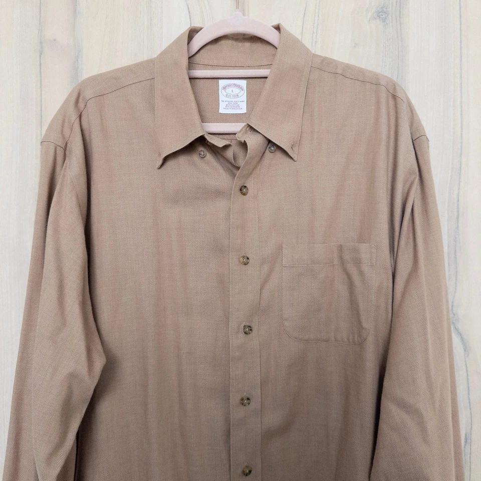Camisa Brooks Brothers Para Hombres Cachemira Abotonada Talla L Tostada Clásica Tranquila Lujo Foto 2 de 4