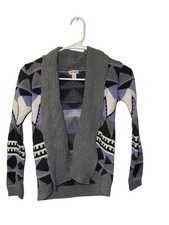 Cat  Jack Girls Knitted Purple/Black/Gray Cardigan Large 10/12