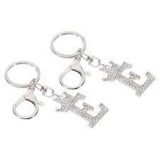 Initial Letter Keychain, 2 Pcs Letter E Crown Design Charm, Silver Tone