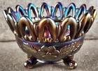 Vintage Northwood Carnival Glass Bowl Wild Rose Lattice Purple 3 Footed
