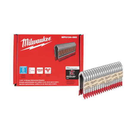 Milwaukee Tool Mpu134-960 Cable Staples, 9 Ga, Diamond Crown, 1-3/4 In Leg L,