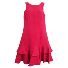 Eliza J Knee Length Double Ruffle Fuscia Dress NEW Size 6