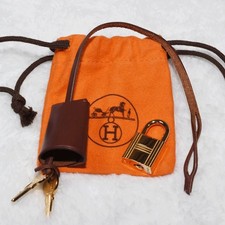 Authentic HERMES Padlock Key x2 Clochette Gold Set No.104 for Birkin Kelly