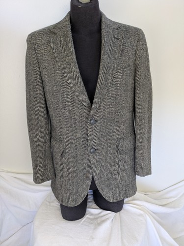 Giacca blazer vintage Lands End marrone spina di pesce tweed 100% lana cappotto sportivo 42 - Foto 6 di 18