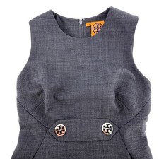 Tory Burch Dress Women 2 Gray Excellent Wool Blend Sleeveless Logo Button Shift