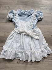 Vintage Bryan Blue and White laced Apron Dress Size 5 USA Made Baby Girl