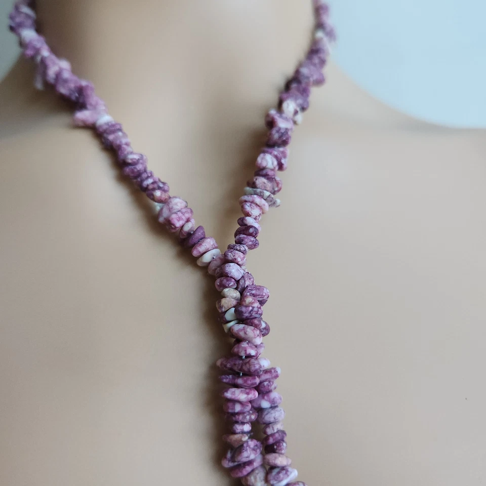 Purple Gemstone Chip Bead Necklace – No Clasp – 32" - Image 3 of 4