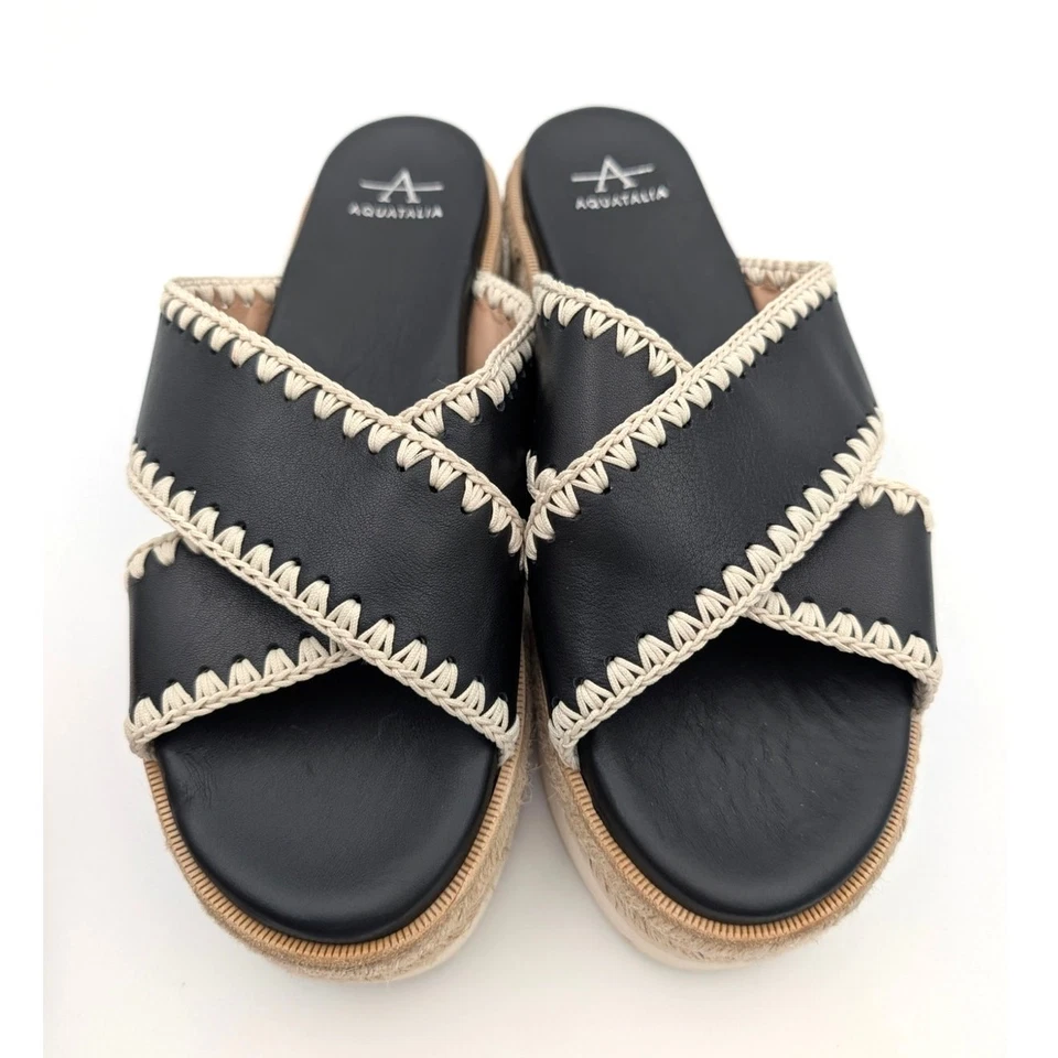 Sandalia Aquatalia Sylvie Plataforma Alpargata Deslizable Mujer Negra Talla US9 EU40 Foto 3 de 4
