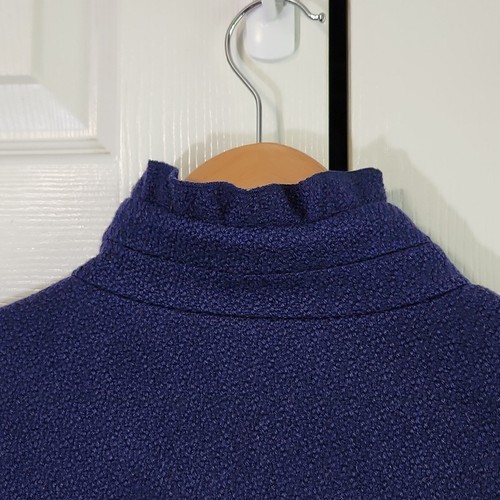 Ann Taylor Womens Navy Blue Pea Coat Size LP Double Breasted Ruffled Wool Blend - Picture 4 of 10