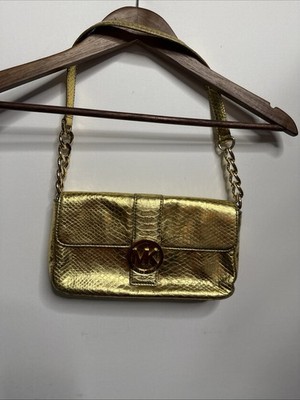 Michael Kors Colby Shoulder Bag Gold Embossed Snake Leather Medium Handbag MK