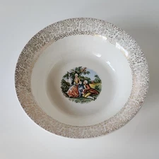 Vintage Colonial Courting Couple Vegetable Bowl Round Victorian Ceramic Decor 9"