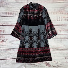 Whimsigoth Velvet Black Red Motif Dress 4 Flare Sleeve Artsy Dark Romantic Fairy