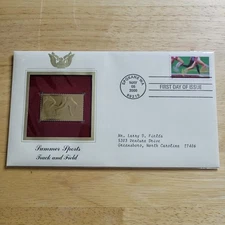 Summer Sports Track and Field 22kt Gold Replica Stamp 1st Day w/card