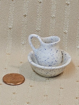 VINTAGE ARTISAN MADE PITCHER AND BASIN FOR MINIATURE DOLLHOUSE