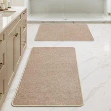 Set of 2 Ultra Thin Bathroom Rugs, Rubber Bath Mats for Bathroom Non Slip, Qu...