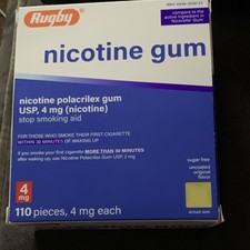 Rugby Nicotine Gum 4mg 110 Pieces Sugar-Free Uncoated Original Flavor