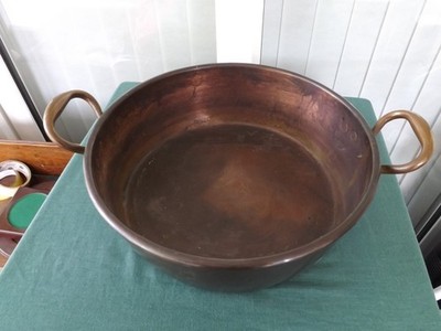 Antike extra große 13'' Roll Top viktorianische Kupfer Pfanne mit zwei Griffen 3,4 Kilo