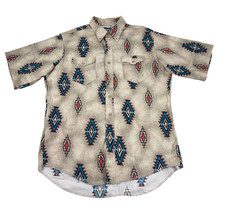VTG Wrangler Western Aztec Cowboy Cut Short Sleeve Shirt Size 17 X-Long Tails