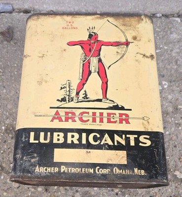 Vintage Archer Lubricants 2 Gallon Oil Can Archer Petroleum Corp Indian Tin