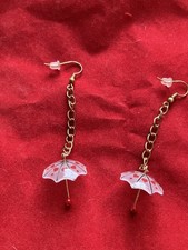 Earrings Umbrella Heart Dangling, Gold-toned Chain, Approximately 3  Adorable