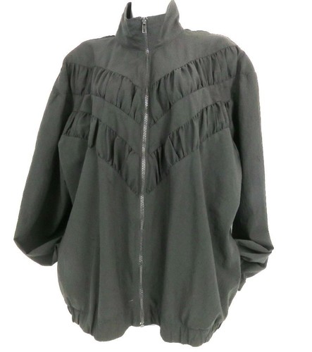 Teddi Sports 80's Black Ruched Zip Up Activewear Jacket Women's Size XL USA Made - 第 1/7 張圖片