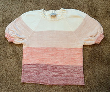 Loft Outlet Sz S Colorblock Sweater Short Sleeve Pink Stripe