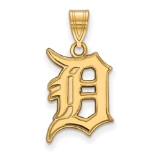 Sterling Silver Gold-plated Detroit Tigers Letter D Large Pendant