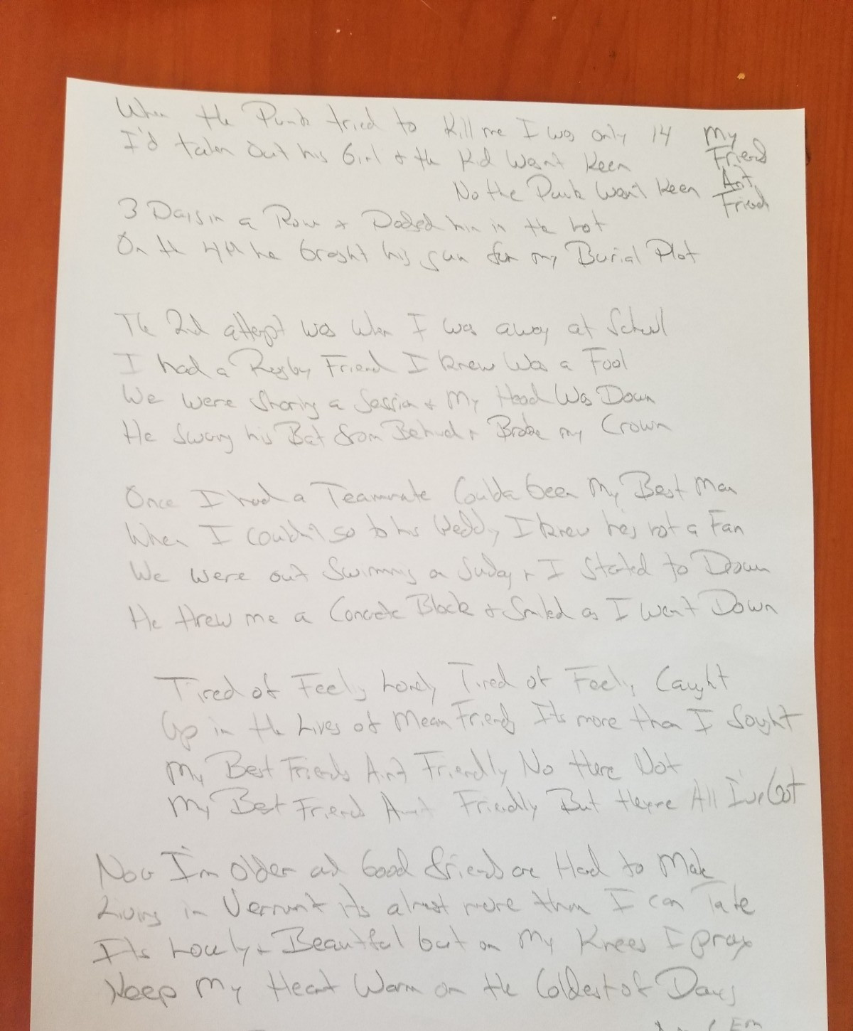 Artists Handwritten Lyrics 