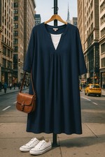 Woman Within Women's Plus Size 2XL 7-Day Box-Stitched Split Neck Tunic Dress