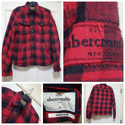 Abercrombie Fitch Jacket Boys XL Red Black Plaid Flannel Shirt Shaquet  Preppy