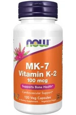 NOW Foods Vitamin K-2/MK-7 100mcg 120 Caps Bone Health FREE SHIP! 02/2027EXP