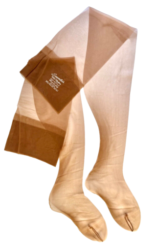 Vintage 1950s* Stockings for Garters Nylon sz 9 Tan Seamless Nude Toe 400 Needle