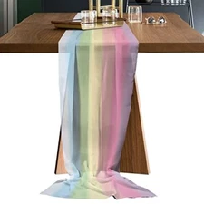 Chiffon Table Runner, Rainbow Stripes Small 19 x 55 Inches Rainbow Striped