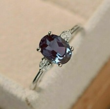 2Ct Oval Cut Lab Created Alexandrite Women's Ring 14K White Gold Plated Silver