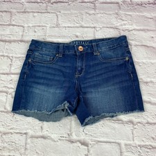 Aeropostale Denim Jean Shorts Womens Size 6 Midi Cut-Off Raw Hem Medium Wash