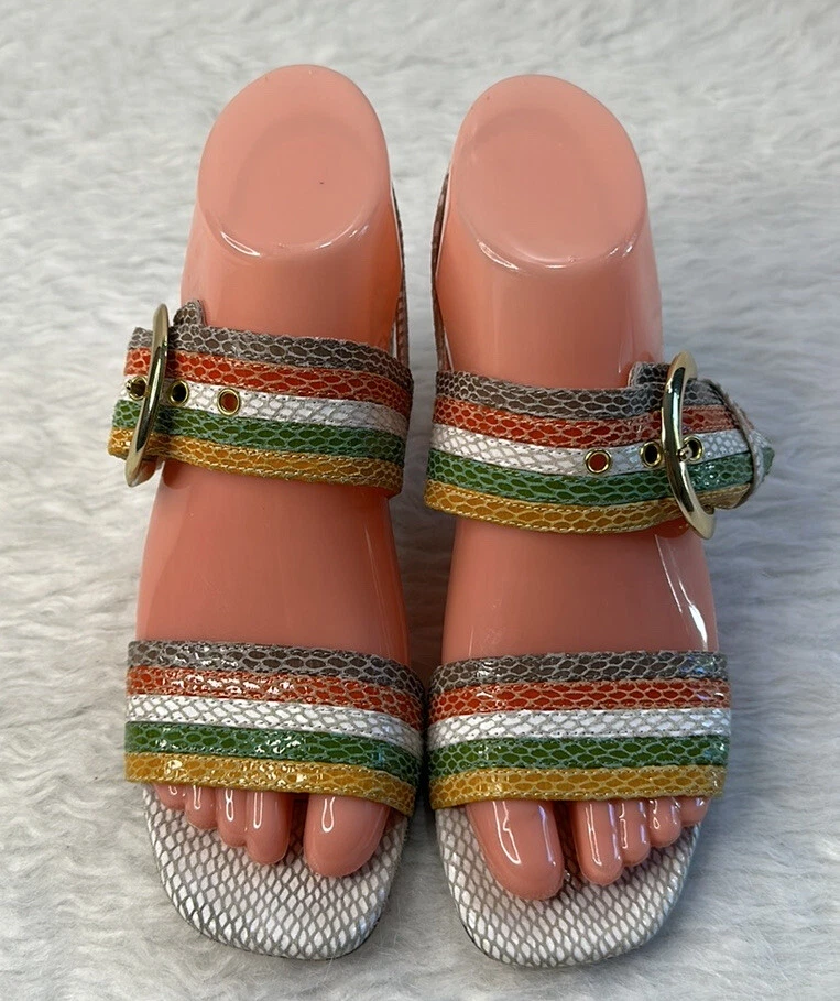 Sandalias Trina Turk con correa en el tobillo estampado de serpiente tacón bloque zapatos para mujer 6 M Foto 3 de 4