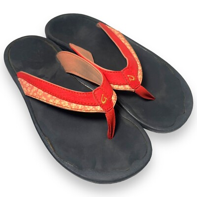 Women's OluKai Ohana Koa Flip Flop/Sandal Orange Black Size