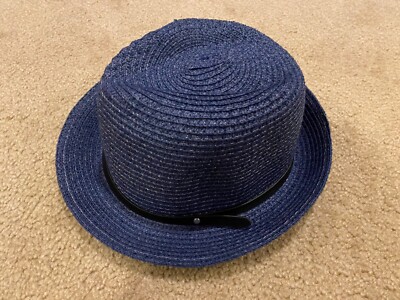 GOODFELLOW UNISEX Blue Straw Twill Banded Summer Beach Fedora Hat NEW  M/L