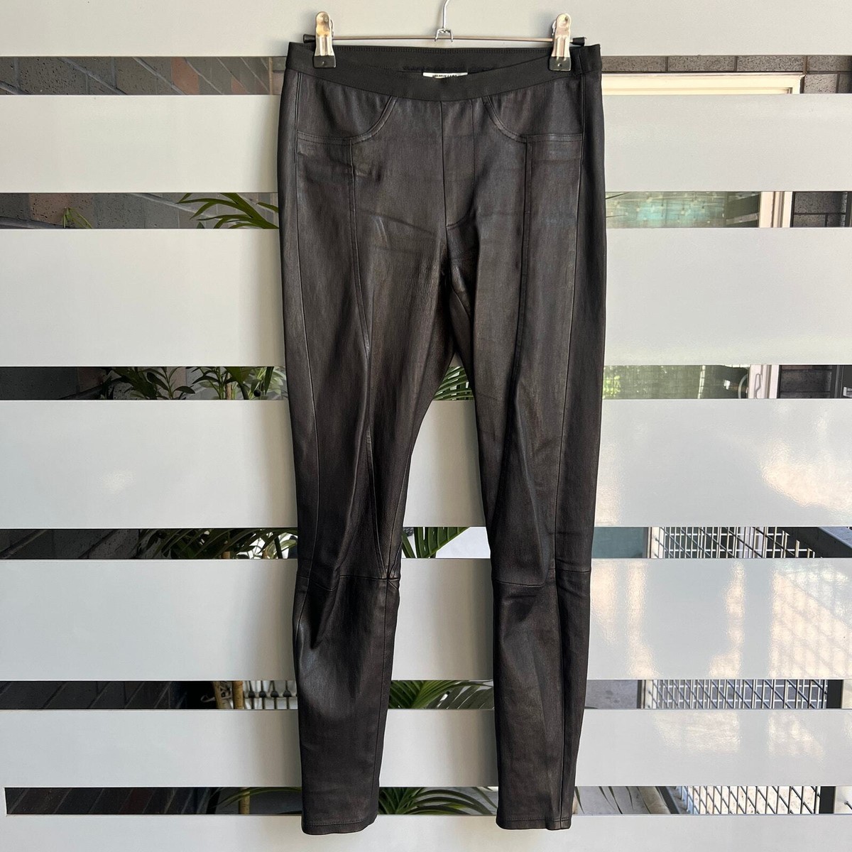 Helmut Lang Black 100% Lamb Leather Back Zip Leggings Size