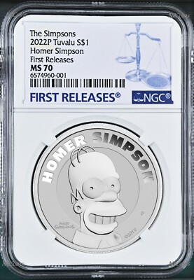 #ad 2022 Homer Simpson Simpsons $1 1oz .9999 Silver COIN NGC MS70 FR $125.00