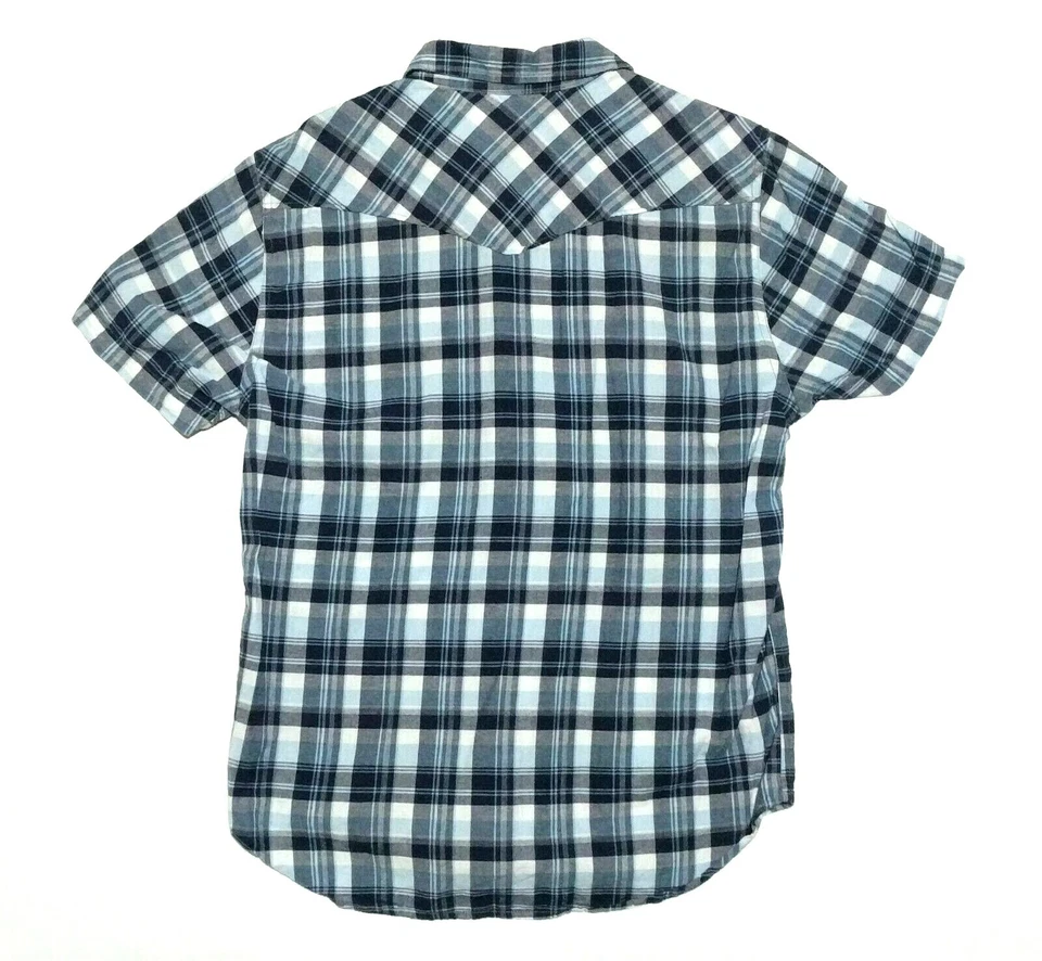 Camisa Western Lucky Brand Negra a Presión Para Hombres M Manga Corta Rockabilly Cuadros Usada en Excelente Condición Foto 2 de 3